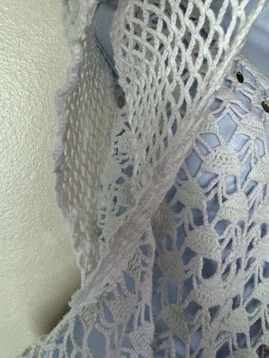 Kamiseta Crochet Open Knit White Top size XXS Short Sleeves Cottage Beachy - Picture 11 of 15